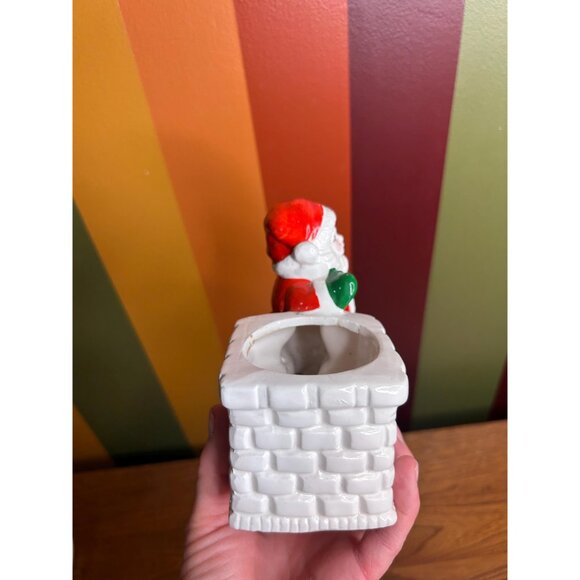 Vintage Christmas smiling Santa planter with sack ceramic cute kitschy - Picture 3 of 10